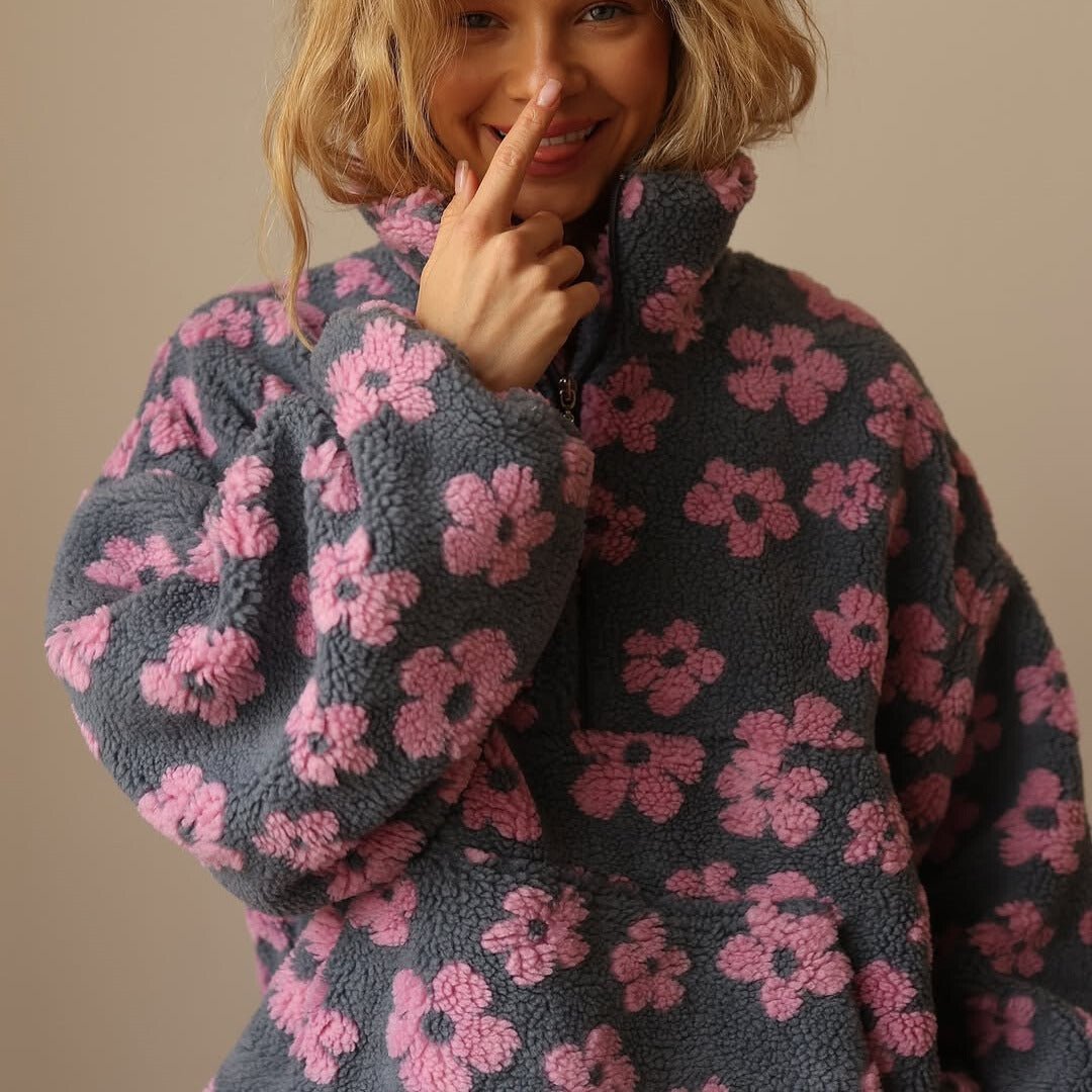Grace | Maglione da donna oversize in pile con stampa floreale e mezza zip 3