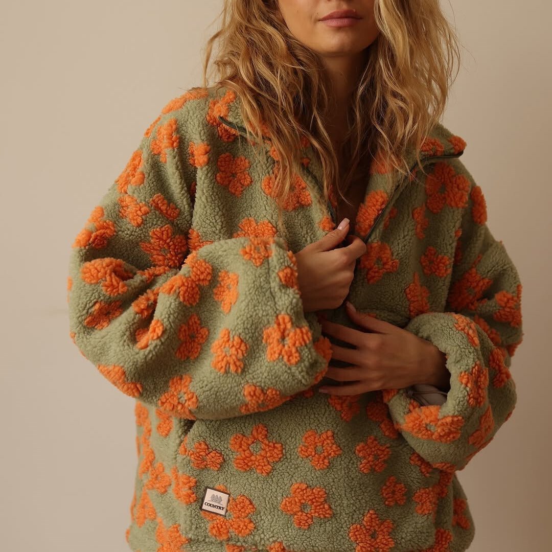 Grace | Maglione da donna oversize in pile con stampa floreale e mezza zip 5