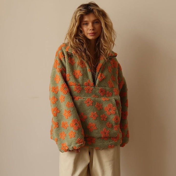Grace | Maglione da donna oversize in pile con stampa floreale e mezza zip 6
