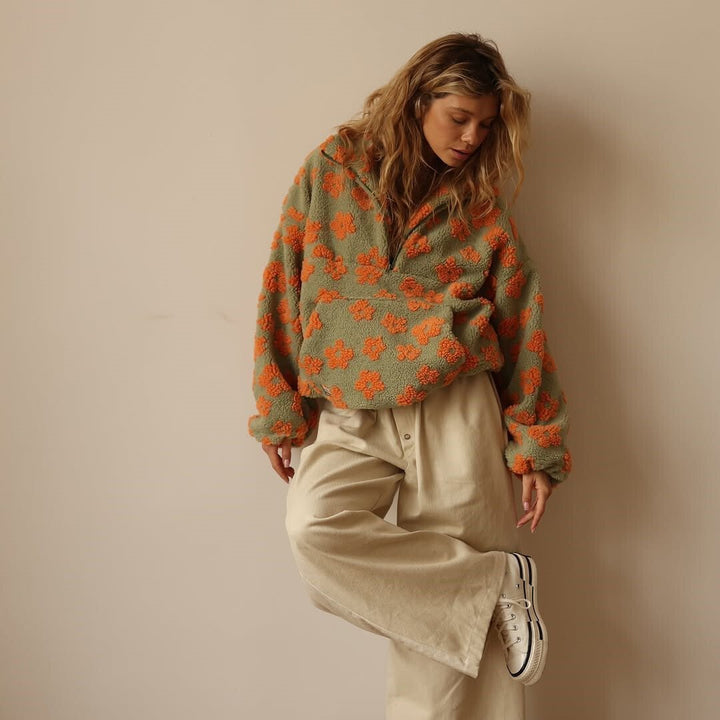 Grace | Maglione da donna oversize in pile con stampa floreale e mezza zip 7