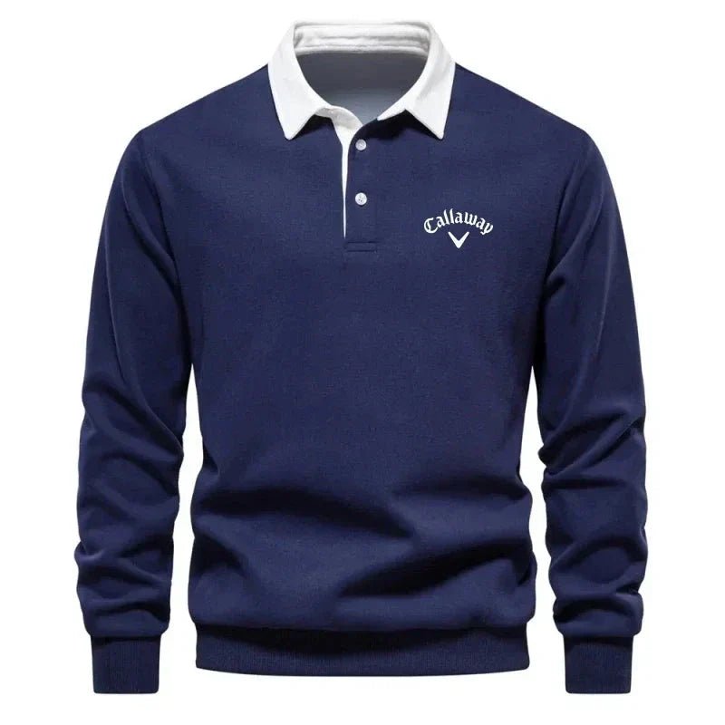 Henry | Polo da golf da uomo a maniche lunghe con colletto a contrasto in misto cotone 0