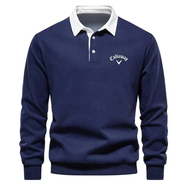 Henry | Polo da golf da uomo a maniche lunghe con colletto a contrasto in misto cotone 0