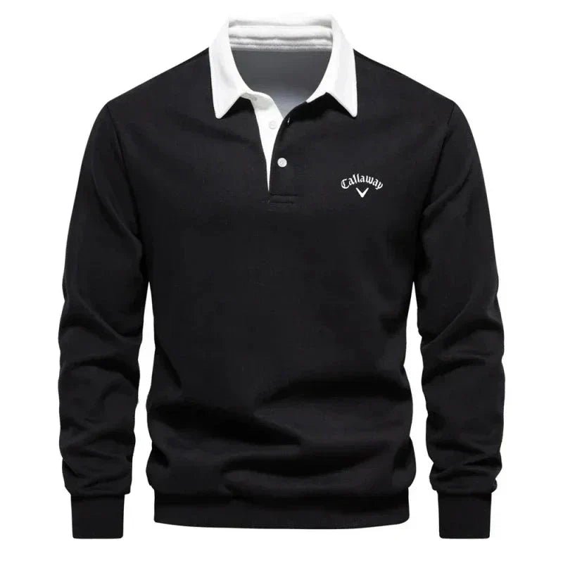 Henry | Polo da golf da uomo a maniche lunghe con colletto a contrasto in misto cotone 1