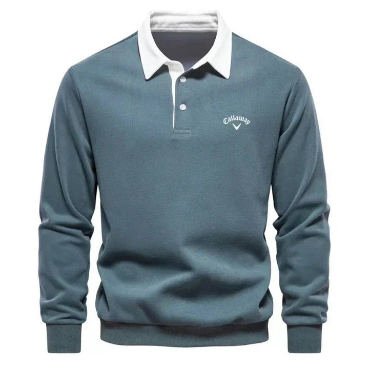 Henry | Polo da golf da uomo a maniche lunghe con colletto a contrasto in misto cotone 3
