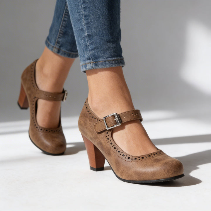 Ilaria | Décolleté Mary Jane Eleganti Tacco Largo Comode Brogue 0