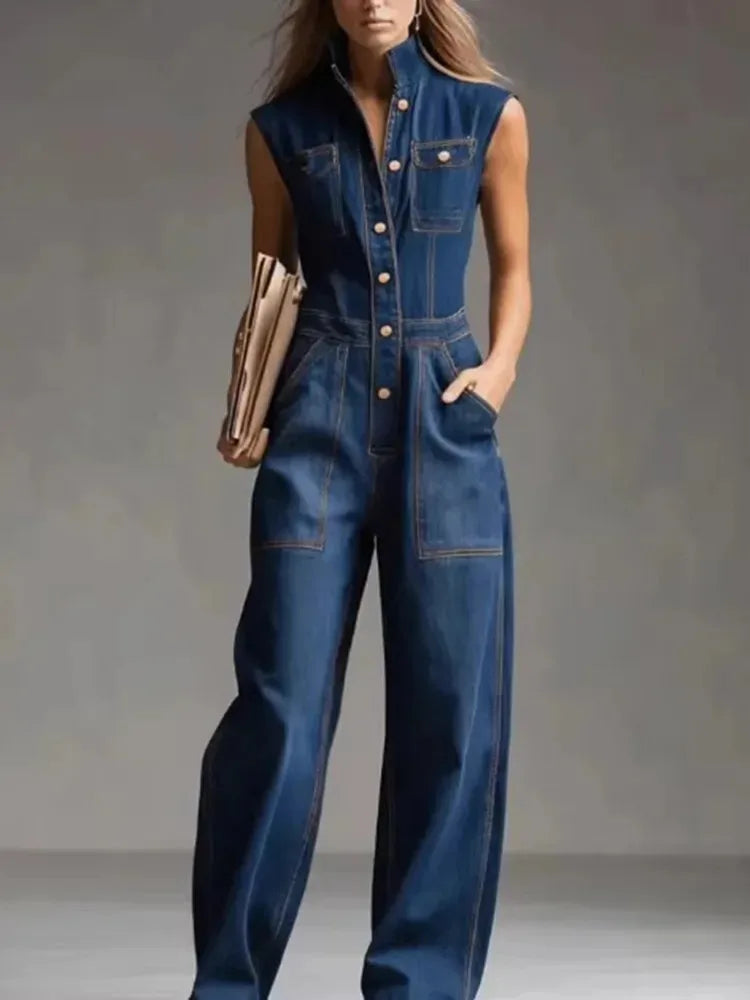 Ilaria | Elegante Tuta Donna in Denim a Vita Alta, Ampia e Comoda 0