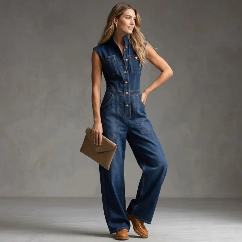 Ilaria | Elegante Tuta Donna in Denim a Vita Alta, Ampia e Comoda 1