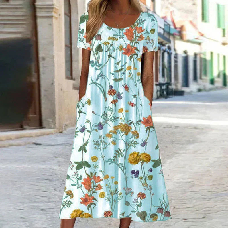Isabella | Elegante Abito Midi Donna con Stampa Botanica e Maniche Corte 2