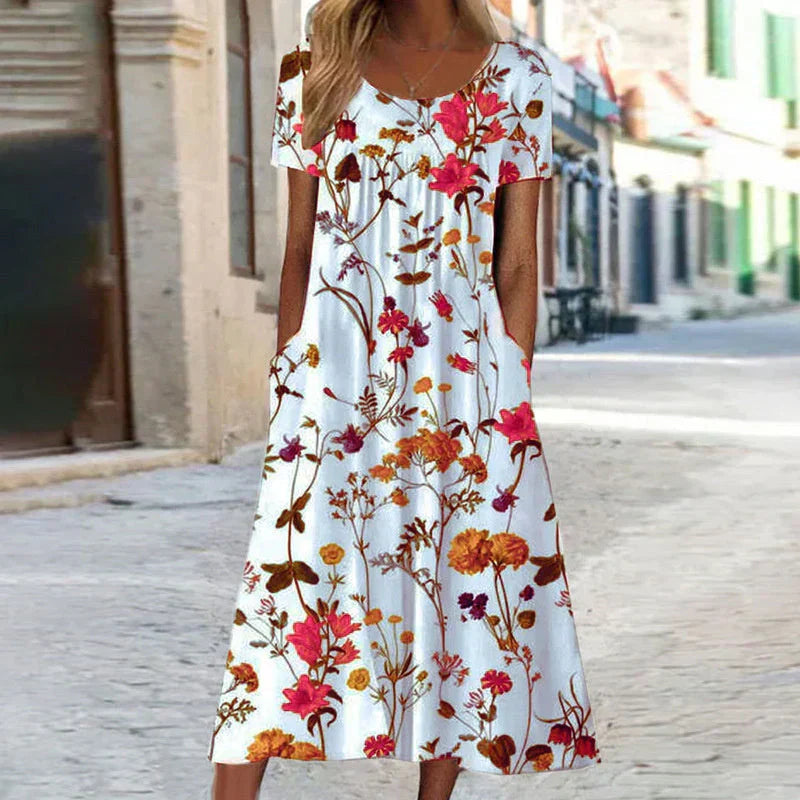Isabella | Elegante Abito Midi Donna con Stampa Botanica e Maniche Corte 4