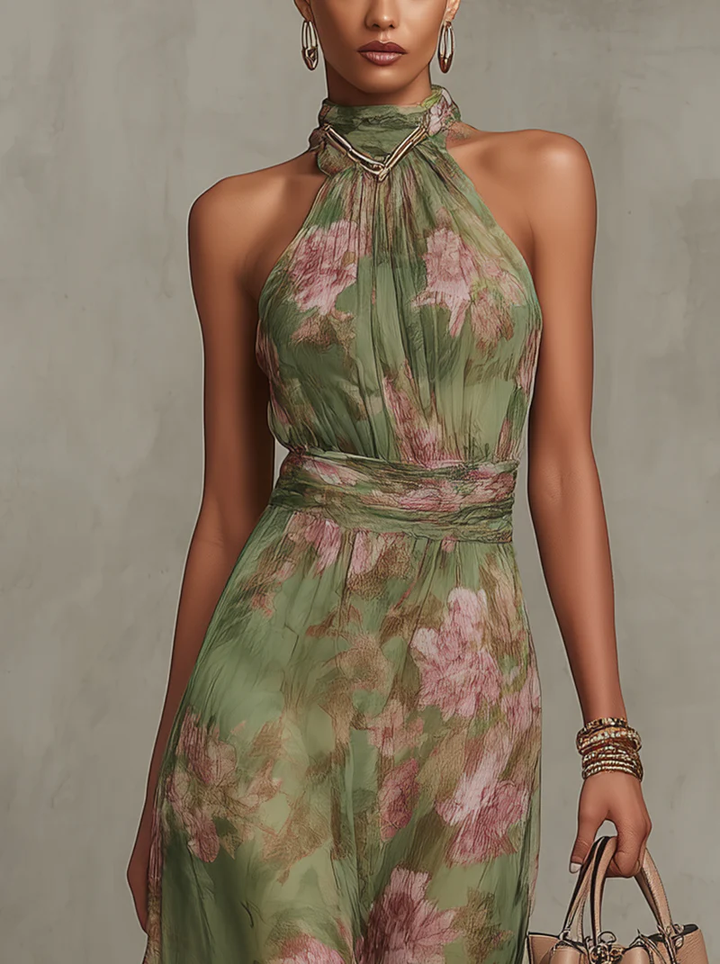 Isabella | Elegante Maxi Abito Floreale per Occasioni Estive, Scollo All'Americana 2