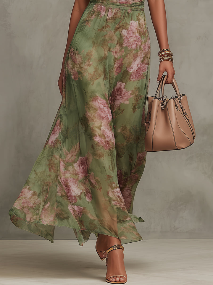 Isabella | Elegante Maxi Abito Floreale per Occasioni Estive, Scollo All'Americana 3