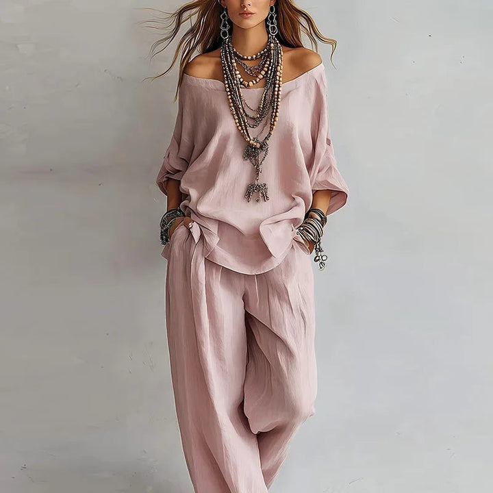 Isabella | Elegante Set Combinato con Scollo Sulle Spalle e Pantaloni a Gamba Larga 0