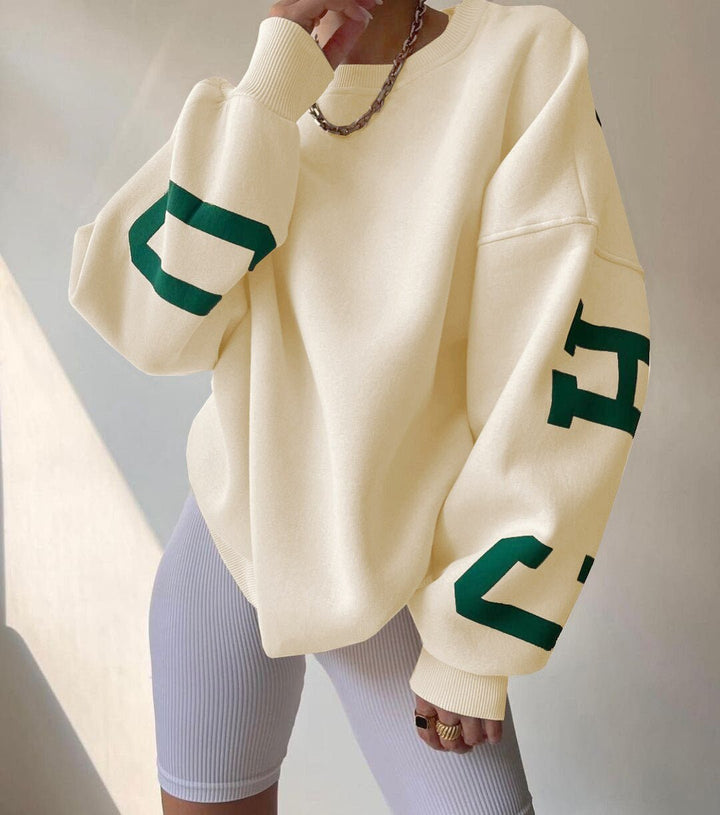 Isla | Maglione girocollo oversize da donna con maniche stile college e fodera in pile 0