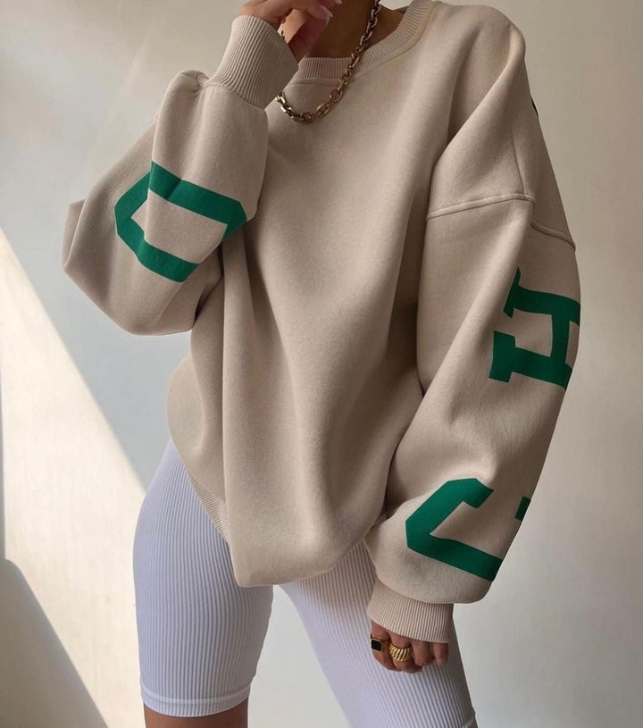Isla | Maglione girocollo oversize da donna con maniche stile college e fodera in pile 3