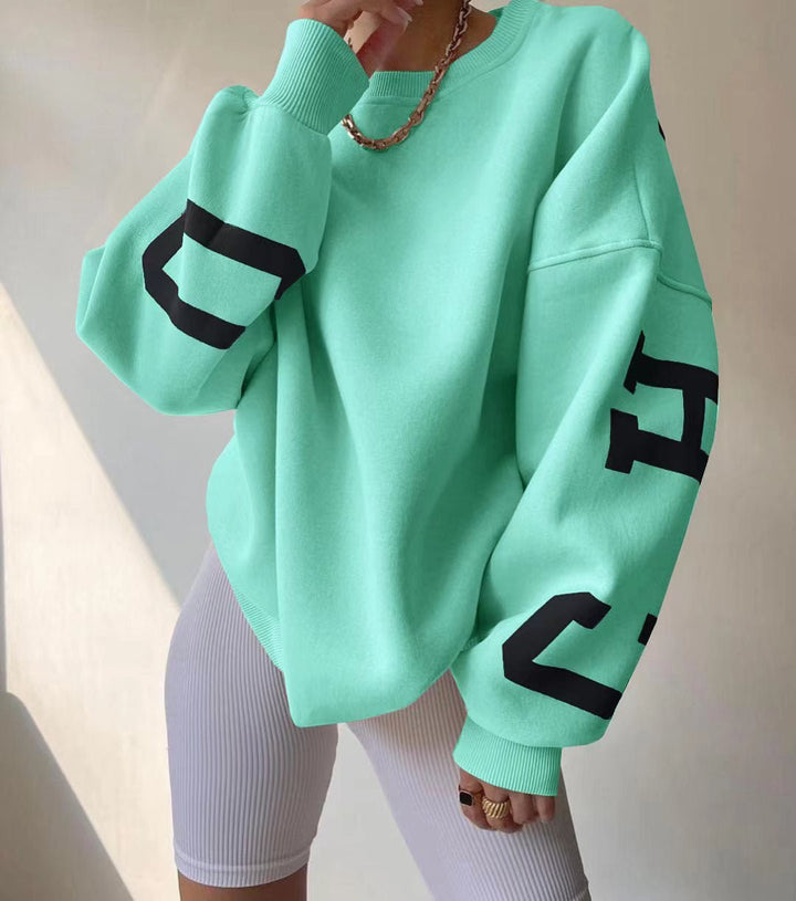 Isla | Maglione girocollo oversize da donna con maniche stile college e fodera in pile 7