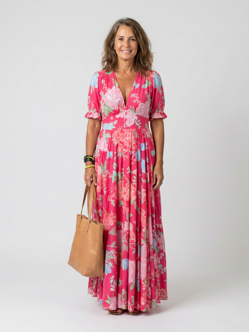 Isola | Elegante Abito Midi Floreale con Maniche Svolazzanti per Cerimonia 0