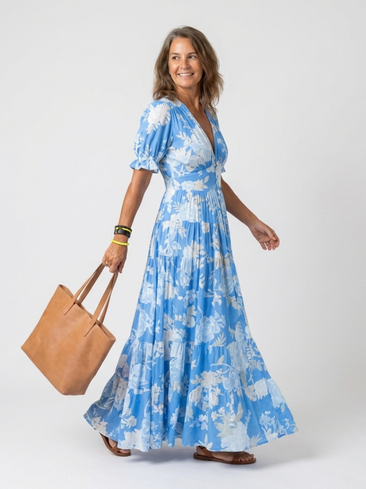 Isola | Elegante Abito Midi Floreale con Maniche Svolazzanti per Cerimonia 3