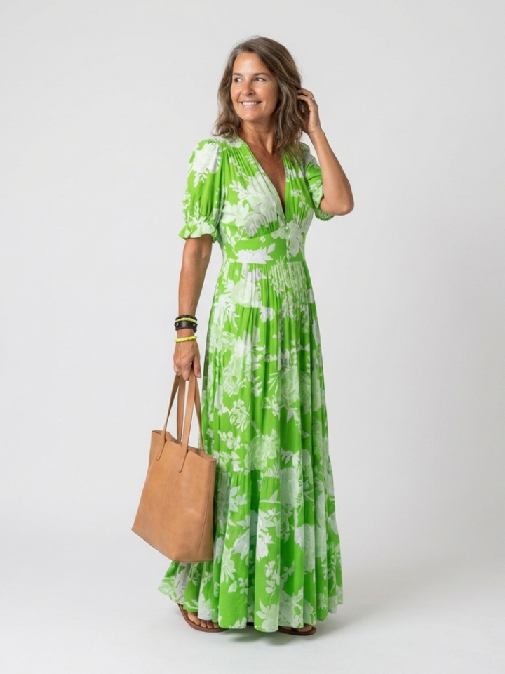 Isola | Elegante Abito Midi Floreale con Maniche Svolazzanti per Cerimonia 4
