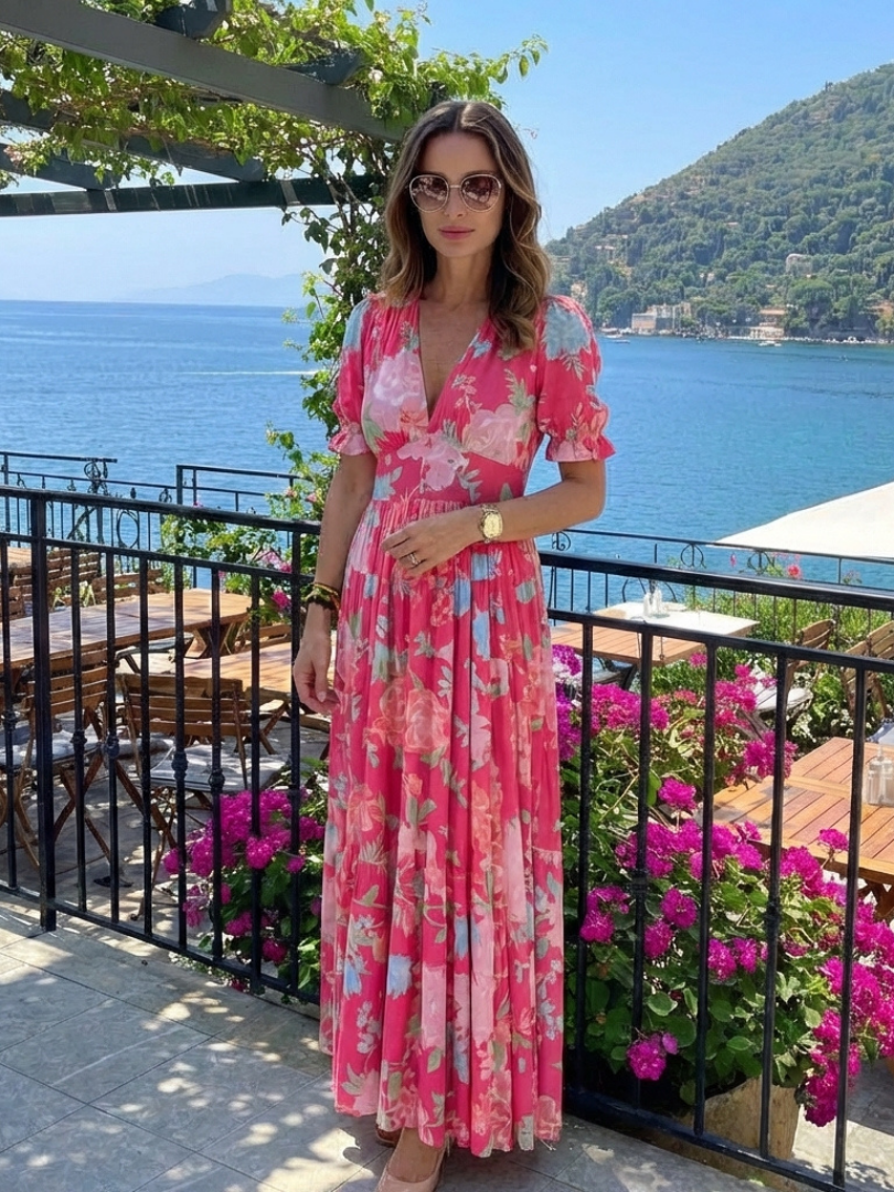 Isola | Elegante Abito Midi Floreale con Maniche Svolazzanti per Cerimonia 5