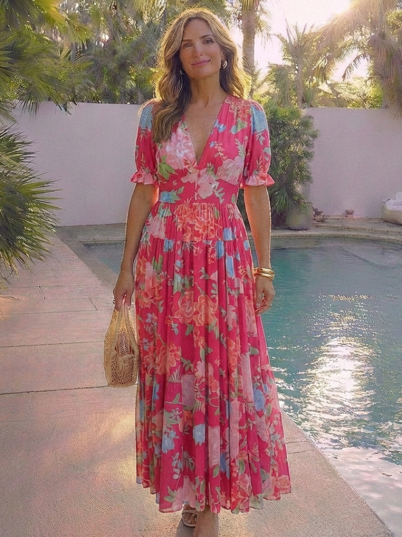 Isola | Elegante Abito Midi Floreale con Maniche Svolazzanti per Cerimonia 6
