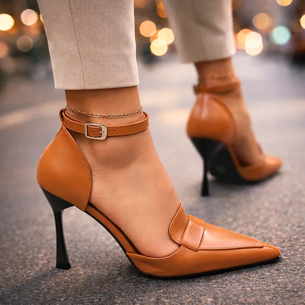 Jasmin | Eleganti Tacchi Arancioni con Cinturino alla Caviglia - Scarpe con Tacco per Donne 0