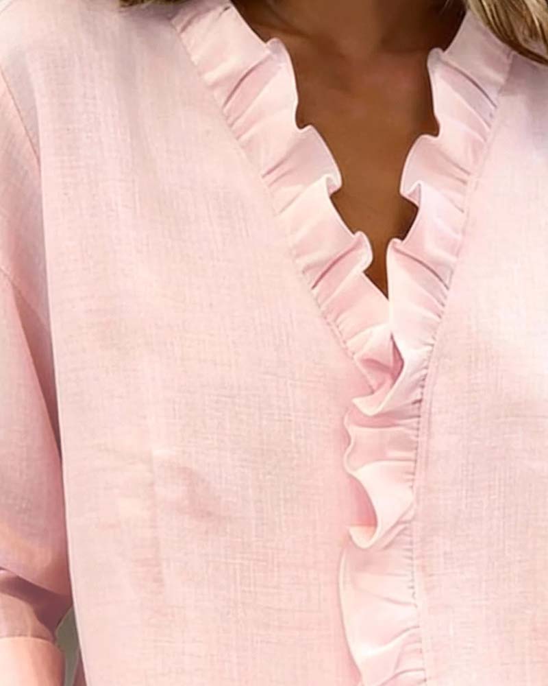 Jasmine | Blusa Donna Camicetta Elegante Scollo a V Fluida Rosa 3