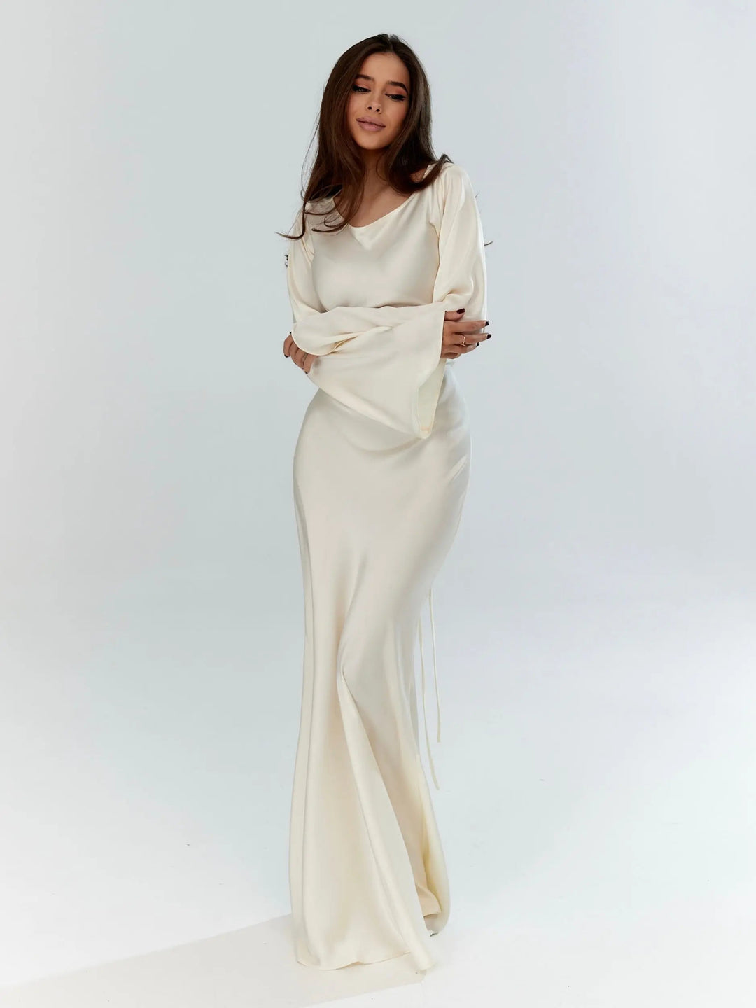 Jasmine | Elegante Abito Lungo Cerimonia a Maniche Lunghe per Eventi Speciali 0
