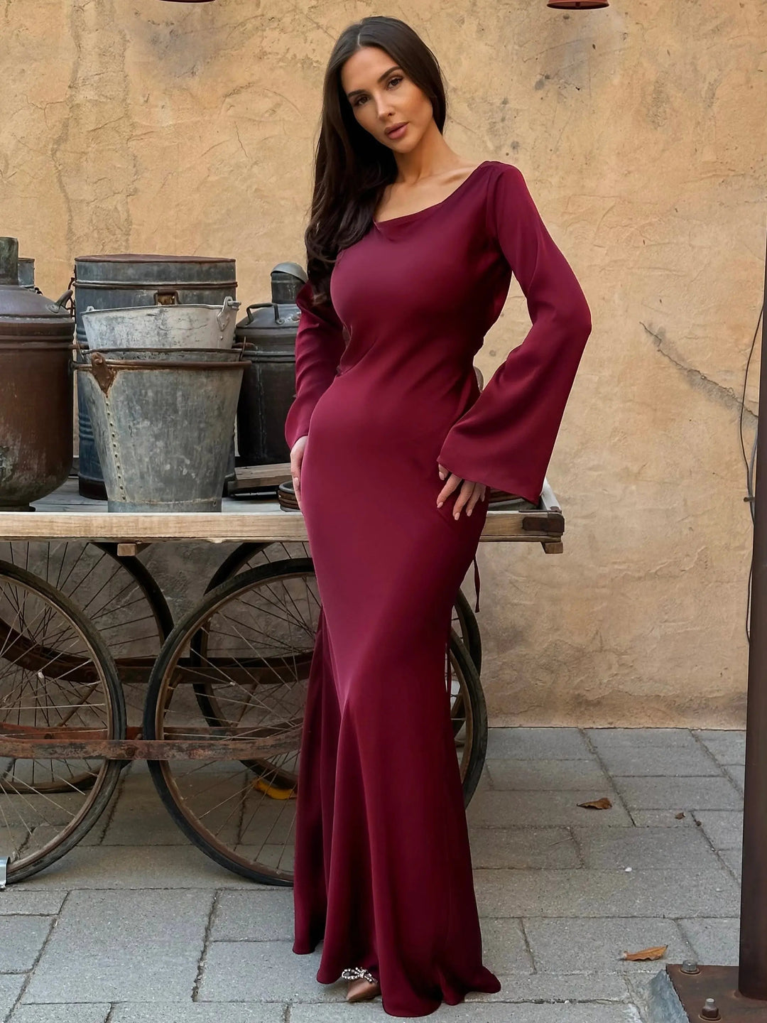 Jasmine | Elegante Abito Lungo Cerimonia a Maniche Lunghe per Eventi Speciali 1