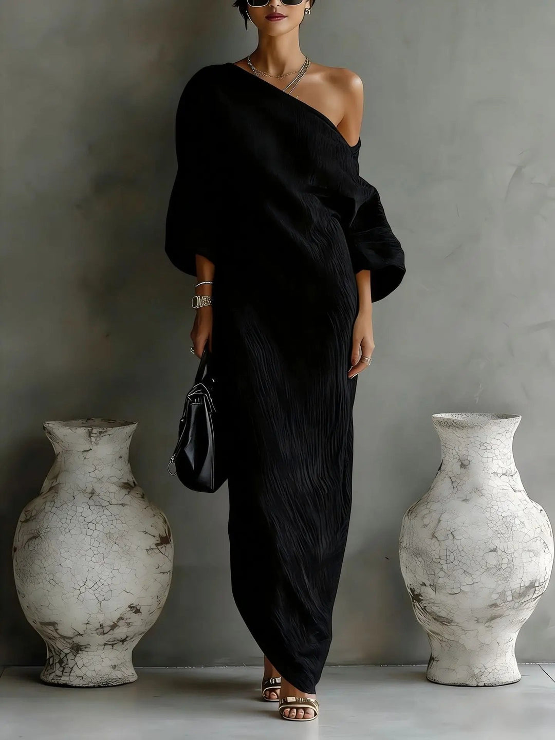 Jolie | Elegante Abito Cerimonia Donna Monospalla in Misto Lino per Occasioni Speciali 2