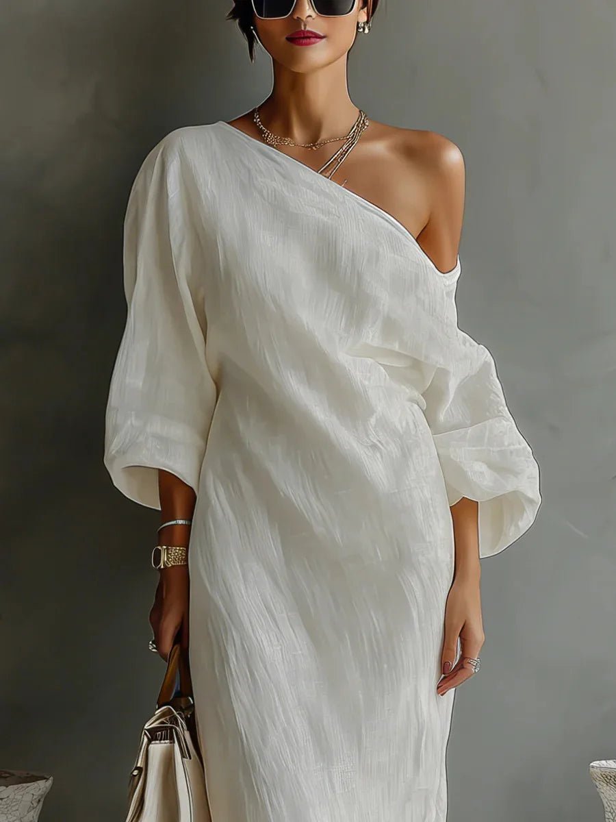 Jolie | Elegante Abito Cerimonia Donna Monospalla in Misto Lino per Occasioni Speciali 4