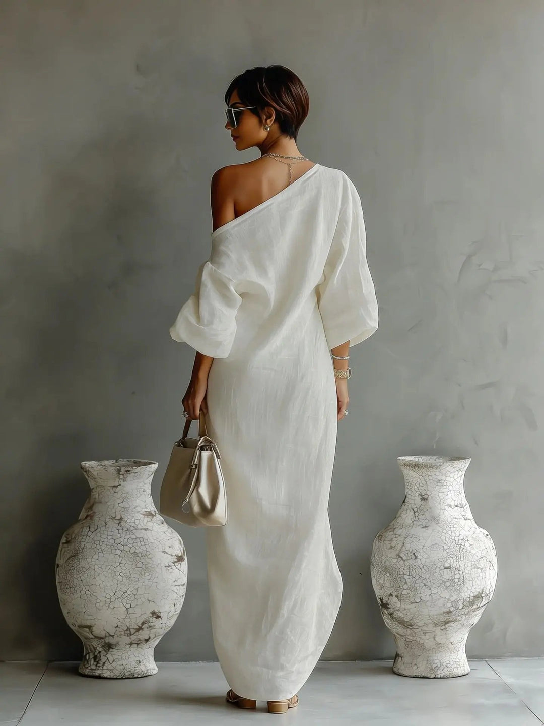 Jolie | Elegante Abito Cerimonia Donna Monospalla in Misto Lino per Occasioni Speciali 5