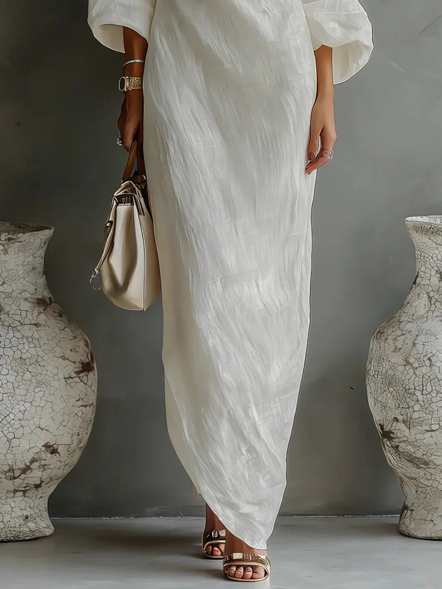 Jolie | Elegante Abito Cerimonia Donna Monospalla in Misto Lino per Occasioni Speciali 6