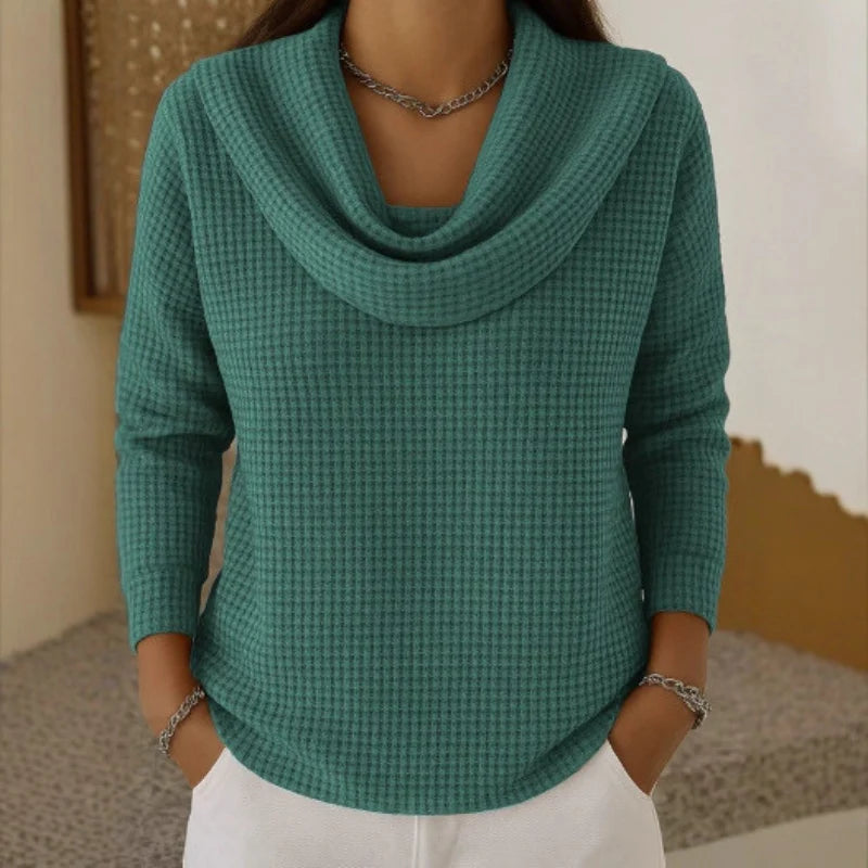 Karen – Maglione caldo a maglia waffle con elegante collo a scialle 2