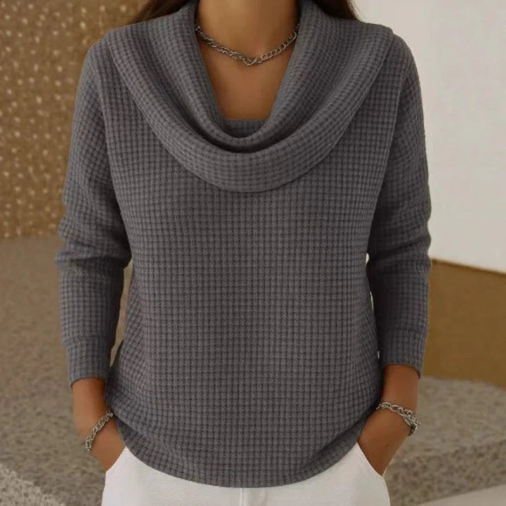 Karen – Maglione caldo a maglia waffle con elegante collo a scialle 3