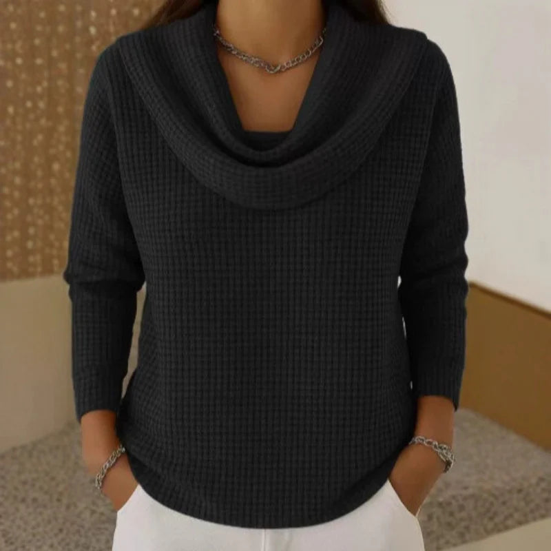 Karen – Maglione caldo a maglia waffle con elegante collo a scialle 4
