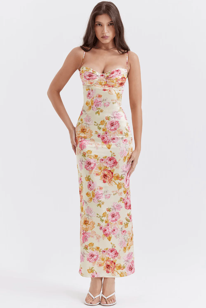 Karin | Abito Cerimonia Donna Floreale Maxi Elegante Estivo 0