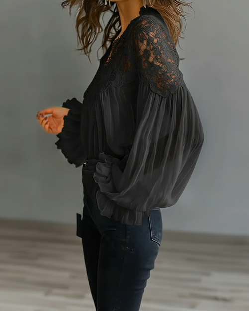 Katia | Blusa Donna Elegante con Pizzo Floreale e Maniche a Lanterna 3