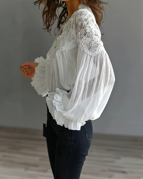 Katia | Blusa Donna Elegante con Pizzo Floreale e Maniche a Lanterna 5