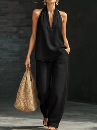 Eleonora | Set in denim con scollo a V, elegante e versatile
