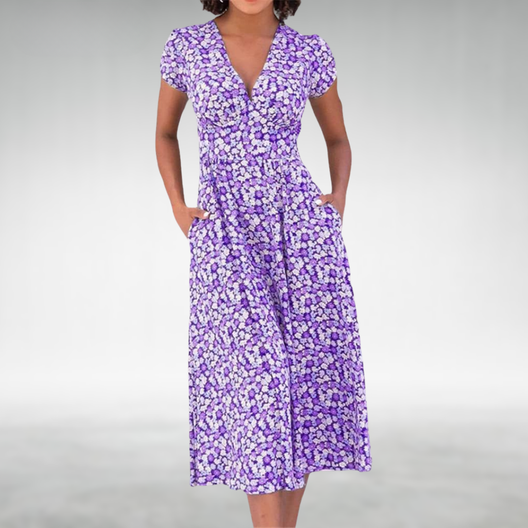 Kendra | Abito Midi Elegante con Stampa Floreale e Scollo a V per Donna 2