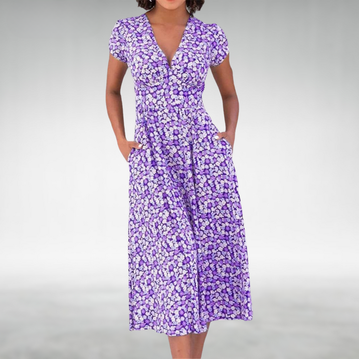 Kendra | Abito Midi Elegante con Stampa Floreale e Scollo a V per Donna 2