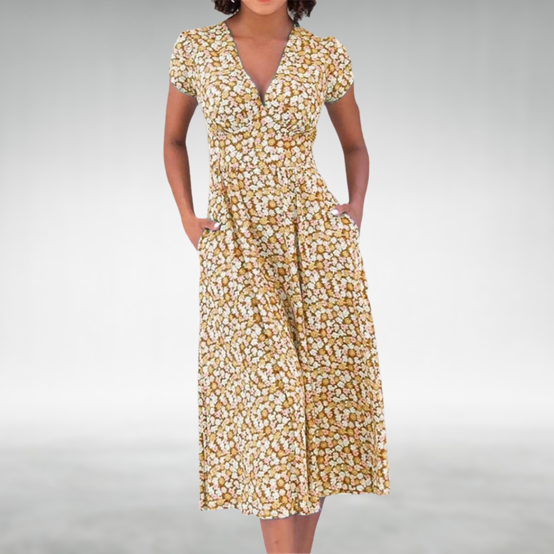 Kendra | Abito Midi Elegante con Stampa Floreale e Scollo a V per Donna 3