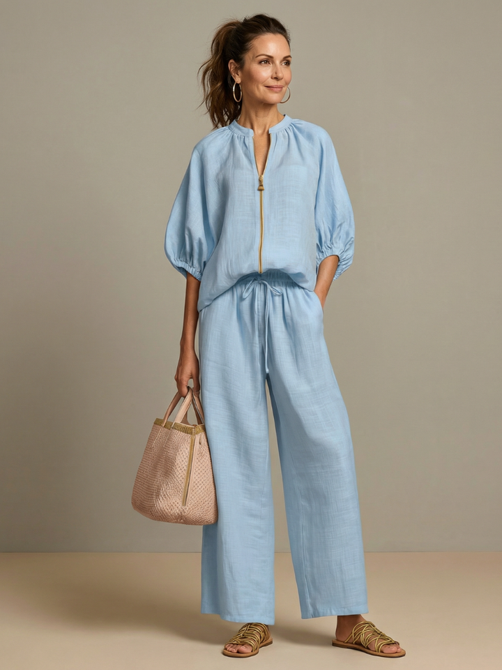 Kira | Elegante Completo Donna – Tailleur Donna Elegante con Maniche a Palloncino e Pantaloni Fluidi 0
