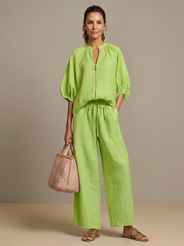 Kira | Elegante Completo Donna – Tailleur Donna Elegante con Maniche a Palloncino e Pantaloni Fluidi 1