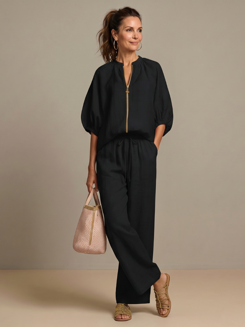 Kira | Elegante Completo Donna – Tailleur Donna Elegante con Maniche a Palloncino e Pantaloni Fluidi 2