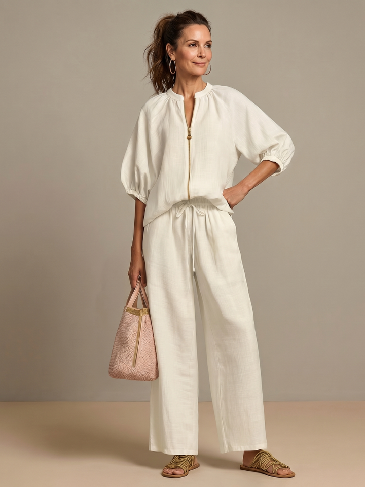 Kira | Elegante Completo Donna – Tailleur Donna Elegante con Maniche a Palloncino e Pantaloni Fluidi 3