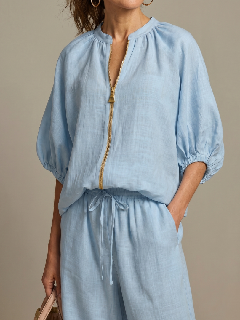 Kira | Elegante Completo Donna – Tailleur Donna Elegante con Maniche a Palloncino e Pantaloni Fluidi 6