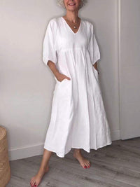 Alessia | Elegantes Midikleid mit V-Ausschnitt und Taschen