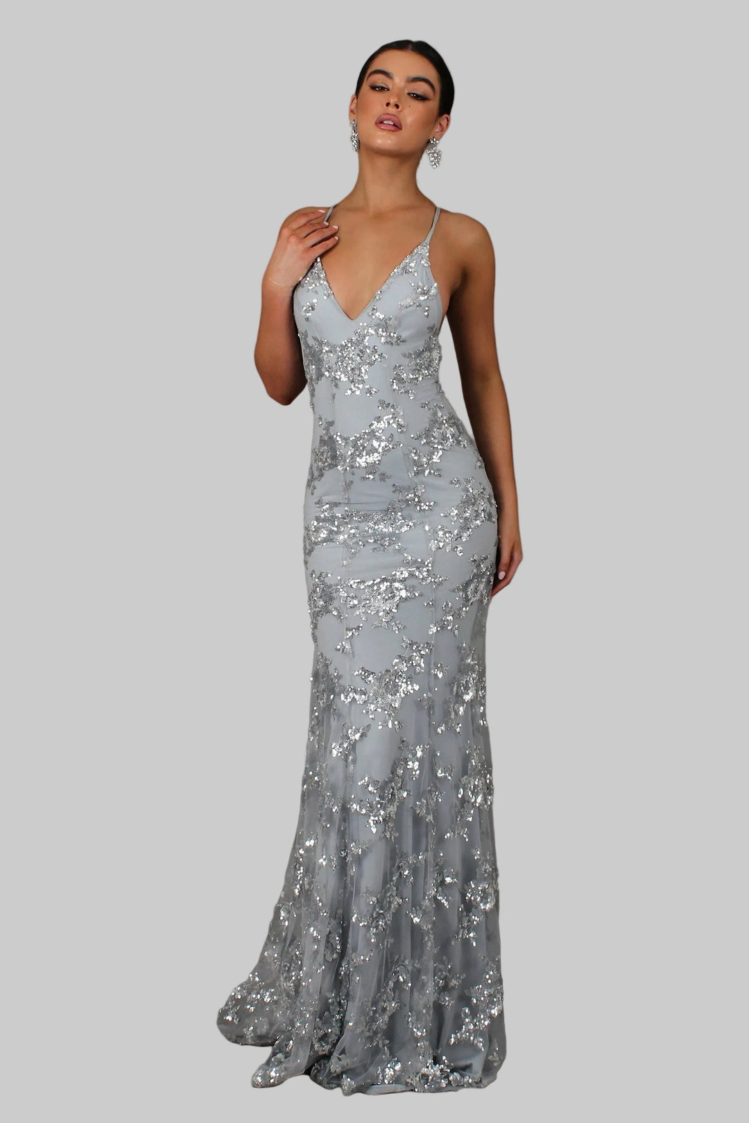 Klaudia | Maxi Abito Paillettes Glamour Elegante Scollo a V 1