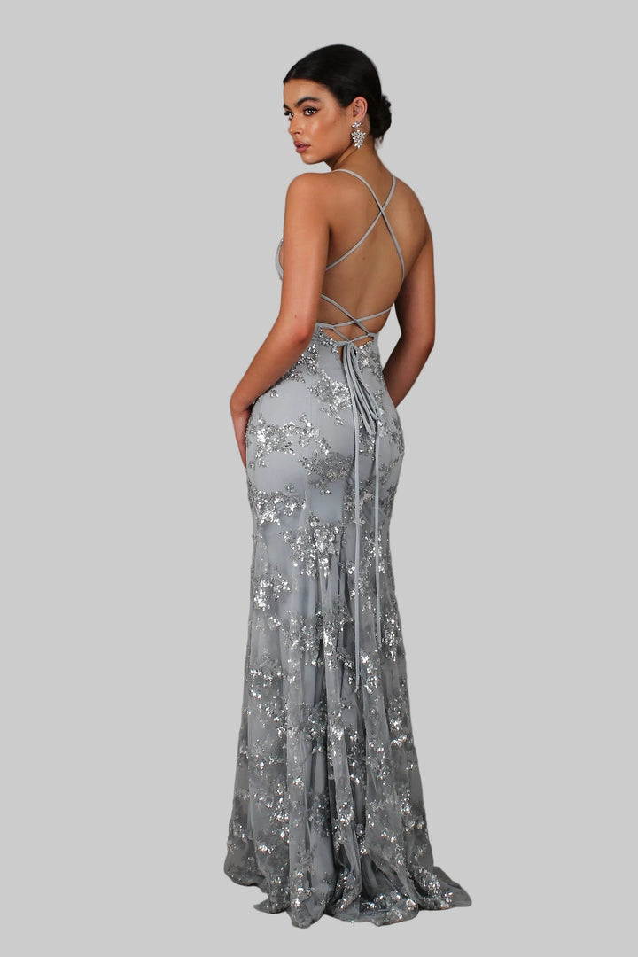 Klaudia | Maxi Abito Paillettes Glamour Elegante Scollo a V 3